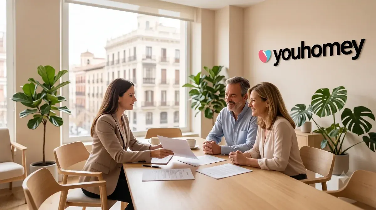 Asesora de Youhomey atendiendo a una pareja de propietarios